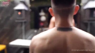 Asian Twink Backyard Threesome: Cum Shots and Oral Delight