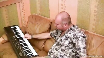 Hairy Step Daddy Plays Organ Bareback with Twink Stepson
