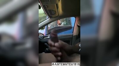 Caught stroking his cock in his car by 2 curious bus drivers.
