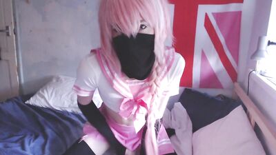 Cute little femboy squirts a load