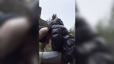 Big Dick Twinks Suck & Cum in Puffer Jackets Outdoors - Callum and Cole