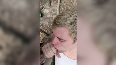 Sucking off my redneck bi friend in the woods