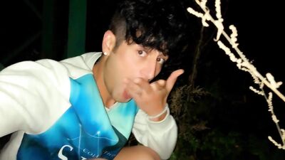 Teen is pushing out cum of his ass and tasting anal creampie outdoor