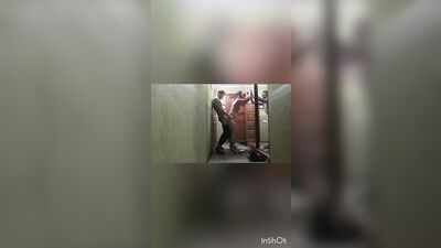 Guy in jockstrap was fucked by neighbor near the door