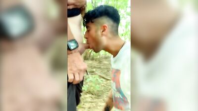 twink sucks old cock and takes his fresh cum right in throat and mouth