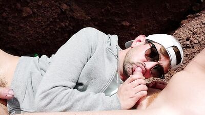 Sucking my red husband on the beach