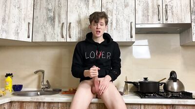 Horny College Boy Wanking at Kitchen in Сhummery & Monster Cock / Big Load
