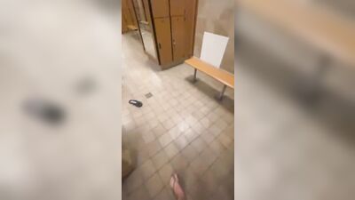 Skinny twink hard in gym locker room