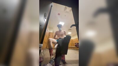 Skinny twink hard in gym locker room