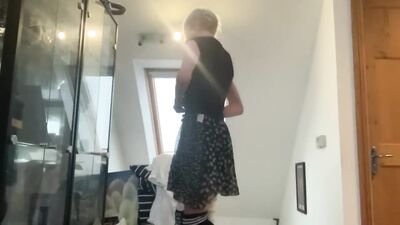 Cute femboy shows what’s under skirt