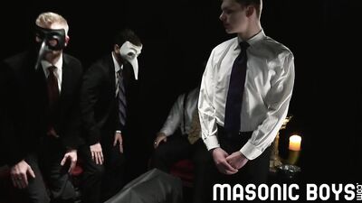 MasonicBoys - 3 suited DILFs use & raw fuck cute twink boy