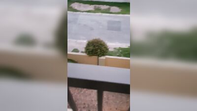 Teen cumming off the balcony