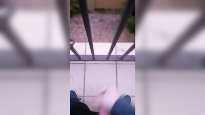 Teen cumming off the balcony