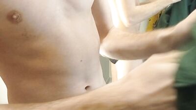 guy tries on clothes and jerks off in public