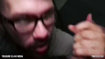 Sucking dad's cock in the garage