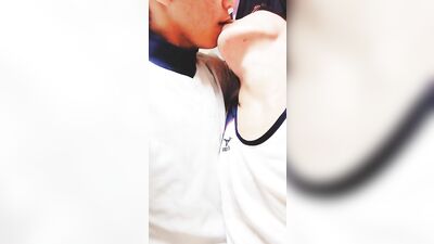 Japanese baseball twink kissing