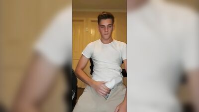 Hung Twink jerking uncut cock and cum