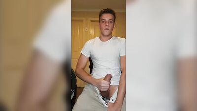 Hung Twink jerking uncut cock and cum