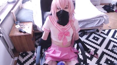 Lewd cosplay slut plays with toys