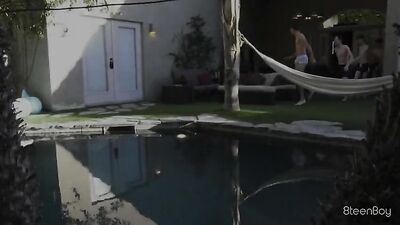 Teen twink orgy in and out of pool
