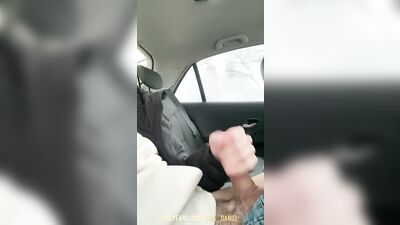 Teen guy jerked off and cummed in the back seat of a taxi
