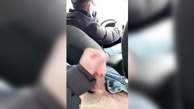 Teen guy jerked off and cummed in the back seat of a taxi