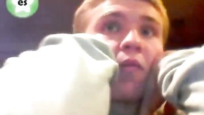 Smooth cute teen boy blond wanks and cums on cam