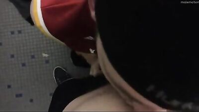 Blowjob cum in public WC