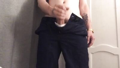 The guy in shorts played with his dick and cum