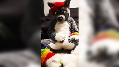 Wolf riding bad dragon dildo with huge cumshot at the end