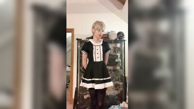 Pretty Teen Maid Boy Jerks off and Cums in Panties