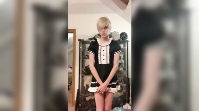 Pretty Teen Maid Boy Jerks off and Cums in Panties