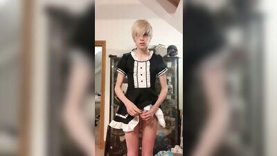 Pretty Teen Maid Boy Jerks off and Cums in Panties