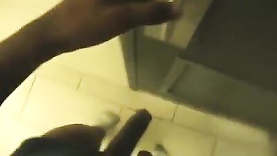 Jerking off in public bathroom - huge dick