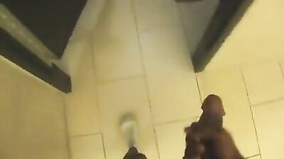 Jerking off in public bathroom - huge dick