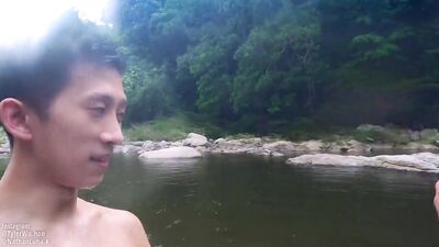 Public outdoor fuck, lover boy Latino Nathan fucks Asian boy Tyler Wu