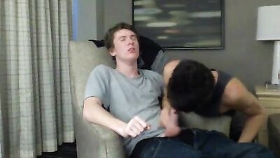 Horny guy blowing his shy lover on cam