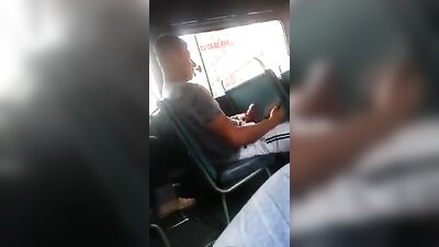 Wank cum in the bus