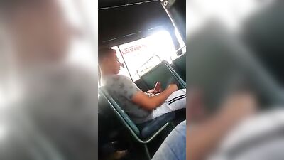 Wank cum in the bus
