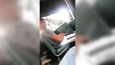 Wank cum in the bus