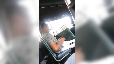 Wank cum in the bus