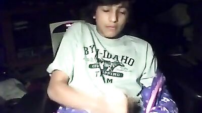 Young Latino smooth pajamas masturbates in her room