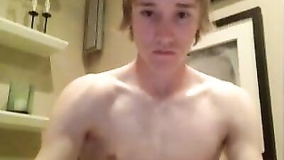 Smooth young blond masturbates throughout the house