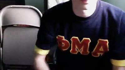 Skinny student jerks off and cums