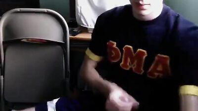 Skinny student jerks off and cums