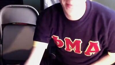 Skinny student jerks off and cums