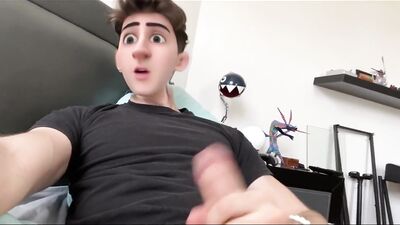 Cute Anime Cartoon Boy Guy Jerks his Cock and Cums on his Face