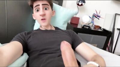 Cute Anime Cartoon Boy Guy Jerks his Cock and Cums on his Face