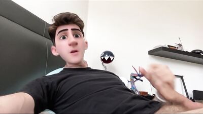 Cute Anime Cartoon Boy Guy Jerks his Cock and Cums on his Face