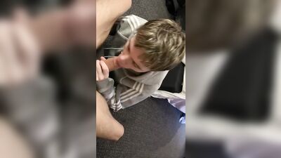 British twink sucks friends balls and deep throats his cock